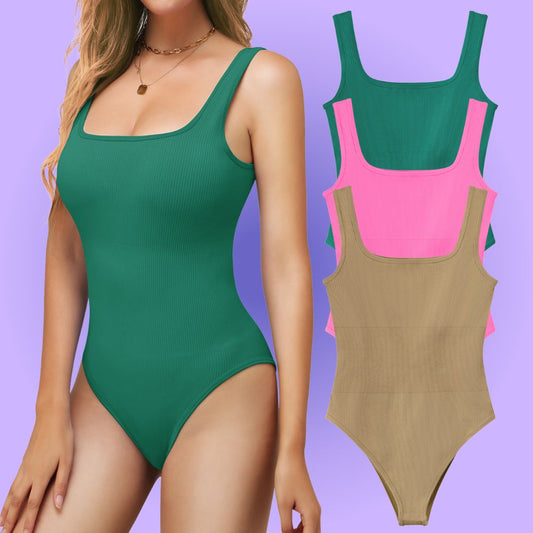 AURAEES® [50%OFF] 3 Pack Women Slim Snatching Bodysuits Green-Pink-Brown Savana