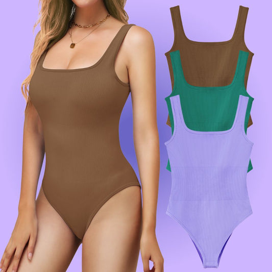 AURAEES® [50%OFF] 3 Pack Women Slim Snatching Bodysuits Brown-Green-Lilac